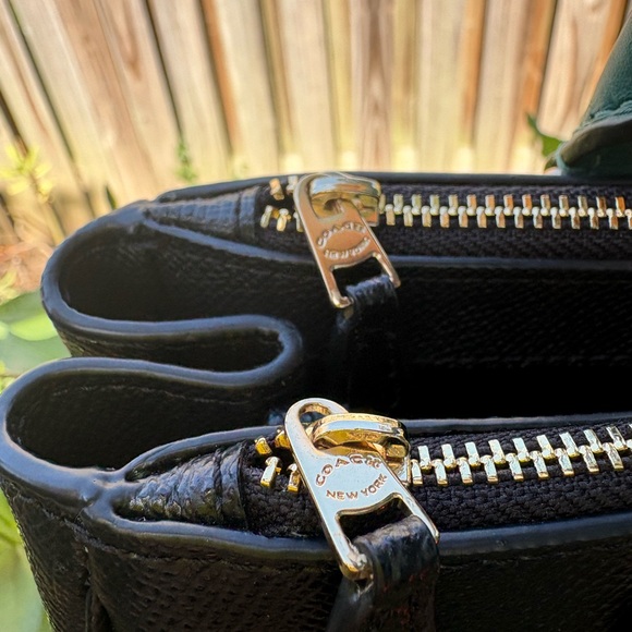 Coach Surrey Carryall Black Satchel w/ Ostrich Embossed Teal Leather Handles - Picture 10 of 15